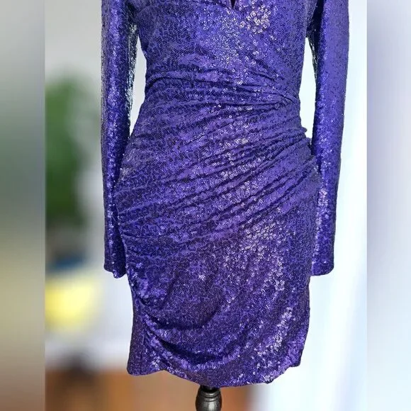 SHO BY TADASHI SHOJI Long Sleeve Sequin Cocktail Mini Dress Size XS - Picture 8 of 16